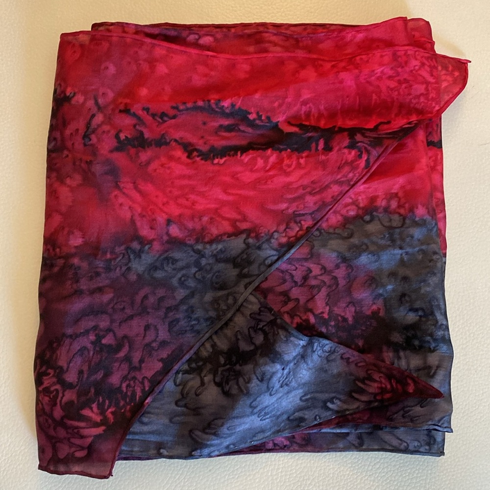 Artisan Red and Purple Silk Tie-Dye Scarf